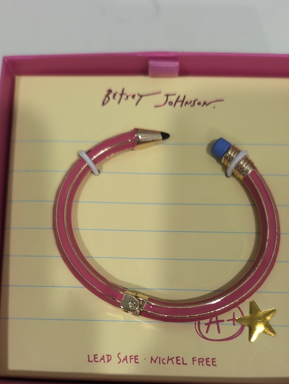 Betsey Johnson Pink Hinged Pencil Bracelet New - Picture 3 of 3